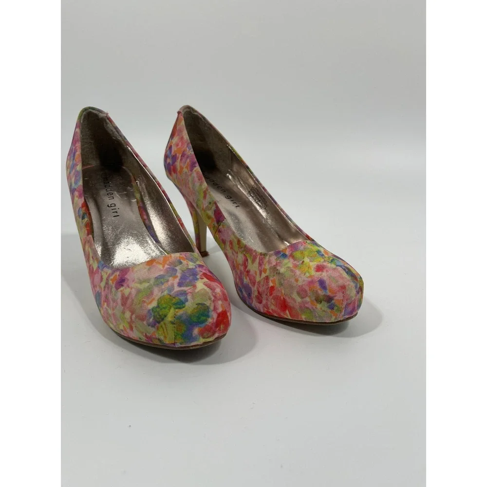 Spring Summer Wedding Guest Womens Heels 7 Pastel‎ Multicolor Watercolor Floral